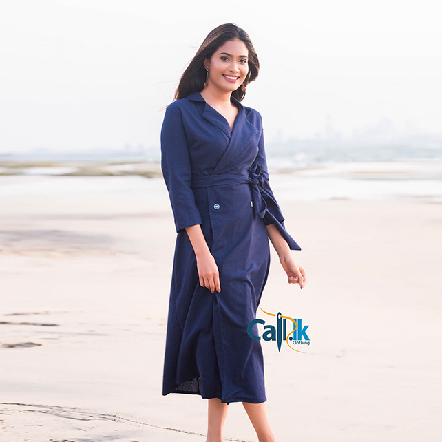 BLEUE LINEN COURT COLLER DRESS
